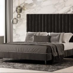 VIG Modrest Hemlock Modern Dark Grey Velvet Bed