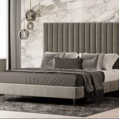 VIG Beds & Headboards Modrest Hemlock - Modern Light Grey Velvet Bed