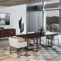 VIG Dining Room Modrest Patty - Mid-century Acacia & Brass Dining Table