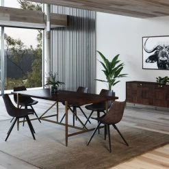 VIG Modrest Shane - Modern Acacia & Brass Dining Table Dining Room