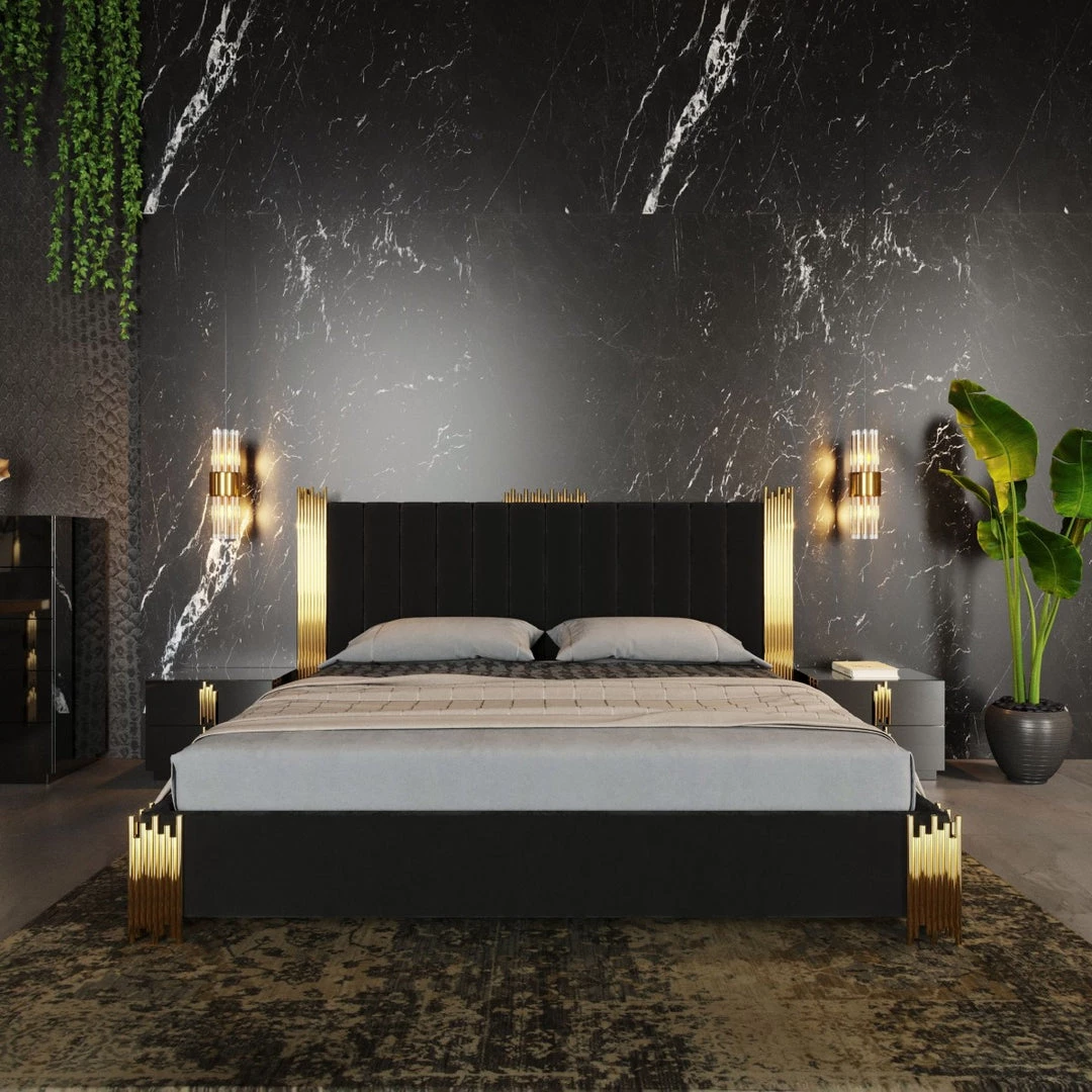 VIG Modrest Token Modern Black & Gold Bedroom Set