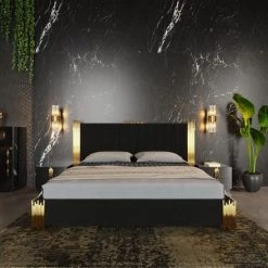 VIG Beds & Headboards Modrest Token Modern Black & Gold Bed