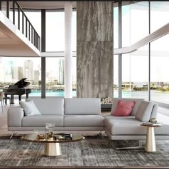 VIG Coronelli Collezioni Mood - Contemporary Grey Leather Right Facing Sectional Sofa Living Room