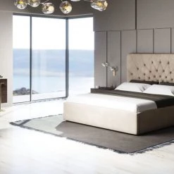 VIG Modrest Moontide - Eastern King Glam Beige Velvet And Brushed Brass Bed