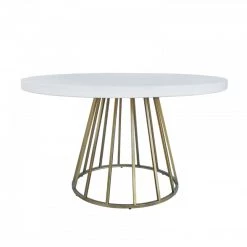 VIG Modrest Harper Modern White Concrete & Antique Brass Round Dining Table