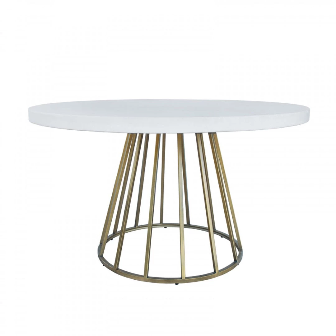 VIG Modrest Harper Modern White Concrete & Antique Brass Round Dining Table