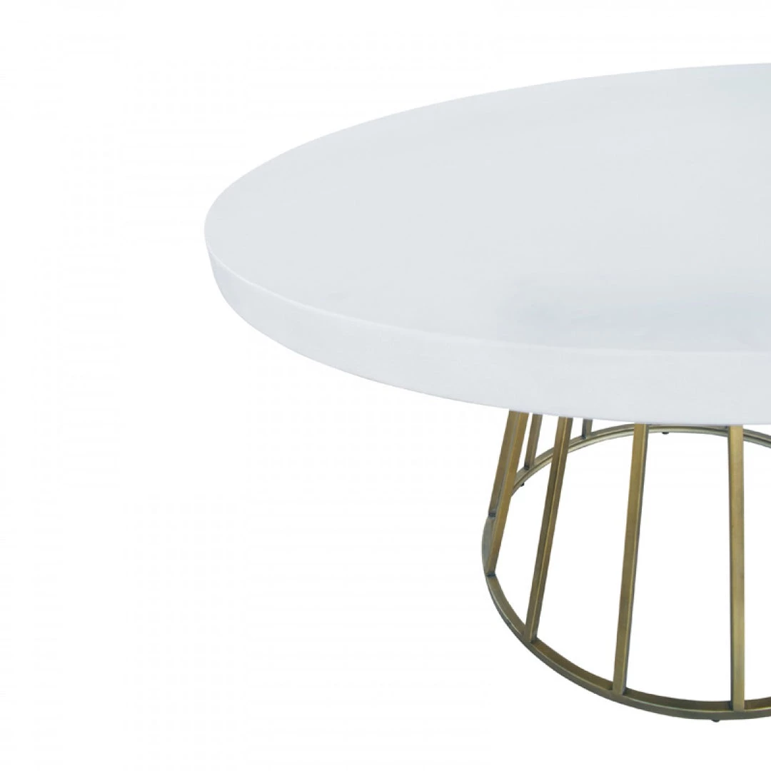 VIG Modrest Harper Modern White Concrete & Antique Brass Round Dining Table