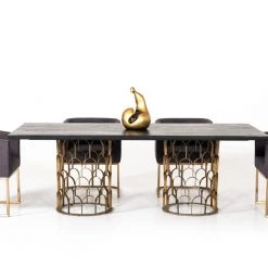 VIG Dining Room Modrest Natalie Modern Black Acacia & Antique Brass Dining Table