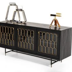 VIG Living Room Modrest Natalie Modern Black Acacia & Antique Brass Buffet