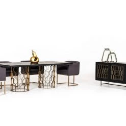 VIG Dining Room Modrest Natalie Modern Black Acacia & Antique Brass Dining Table