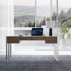 VIG Office Modrest Orcutt - Modern Walnut & Stainless Steel Desk