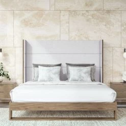 VIG Modrest Heloise - Contemporary Grey Fabric & Walnut Trim Bed