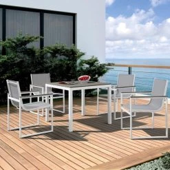 VIG Renava Gulf Outdoor White & Grey Dining Table Set