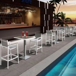 VIG Renava Gulf Outdoor White & Grey Bar Table Set