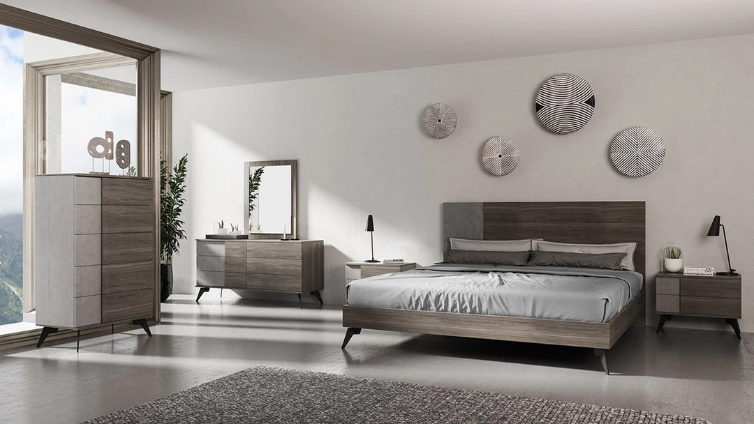 VIG Beds & Headboards Nova Domus Palermo Italian Modern Faux Concrete & Grey Bedroom Set