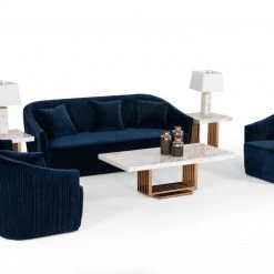 VIG Divani Casa Palomar Modern Blue Velvet & Brass Sofa Set