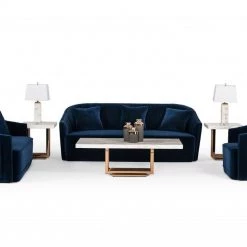 VIG Divani Casa Palomar Modern Blue Velvet & Brass Sofa Set