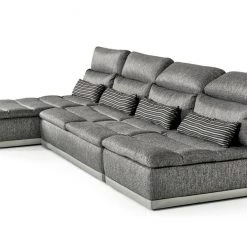 VIG Living Room David Ferrari Panorama - Italian Modern Grey Fabric + Grey Leather Modular Sectional Sofa