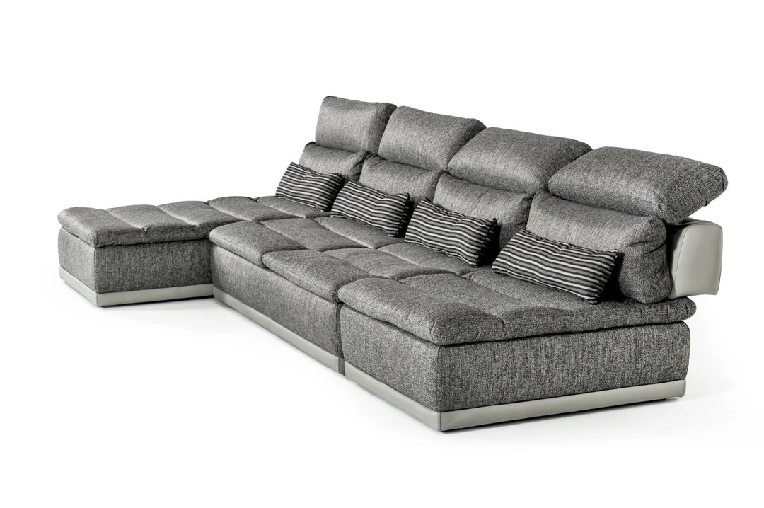 VIG Living Room David Ferrari Panorama - Italian Modern Grey Fabric + Grey Leather Modular Sectional Sofa