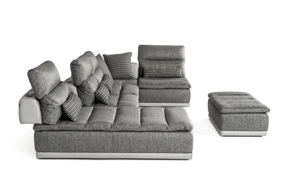 VIG Living Room David Ferrari Panorama - Italian Modern Grey Fabric + Grey Leather Modular Sectional Sofa
