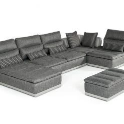 VIG Living Room David Ferrari Panorama - Italian Modern Grey Fabric + Grey Leather Modular Sectional Sofa