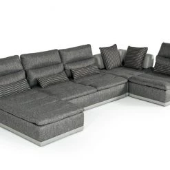 VIG Living Room David Ferrari Panorama - Italian Modern Grey Fabric + Grey Leather Modular Sectional Sofa