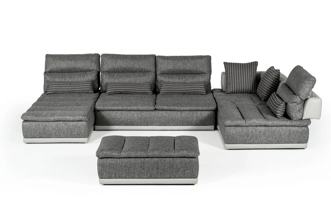 VIG Living Room David Ferrari Panorama - Italian Modern Grey Fabric + Grey Leather Modular Sectional Sofa