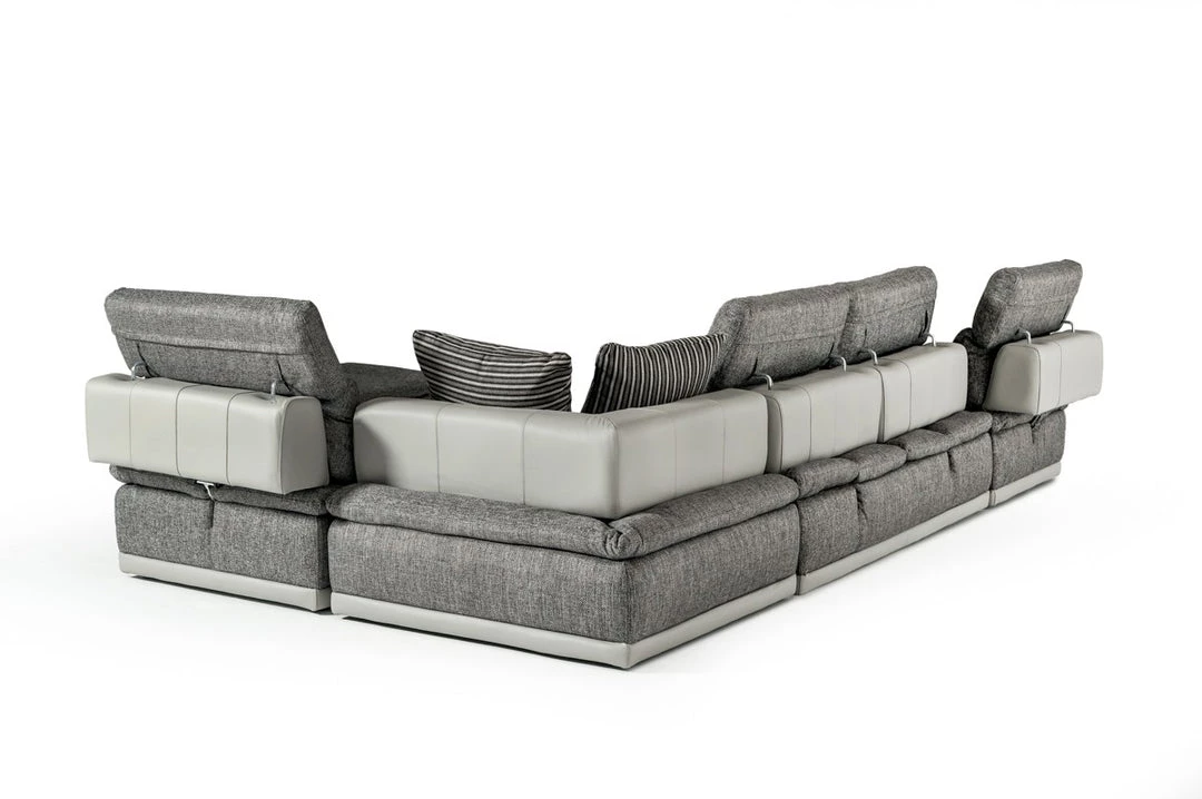 VIG Living Room David Ferrari Panorama - Italian Modern Grey Fabric + Grey Leather Modular Sectional Sofa