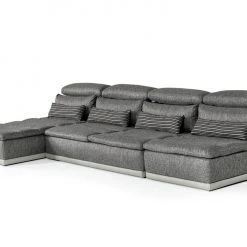 VIG Living Room David Ferrari Panorama - Italian Modern Grey Fabric + Grey Leather Modular Sectional Sofa
