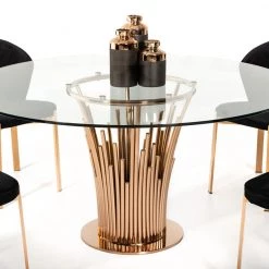 VIG Modrest Paxton Modern Round Glass & Rosegold Dining Table