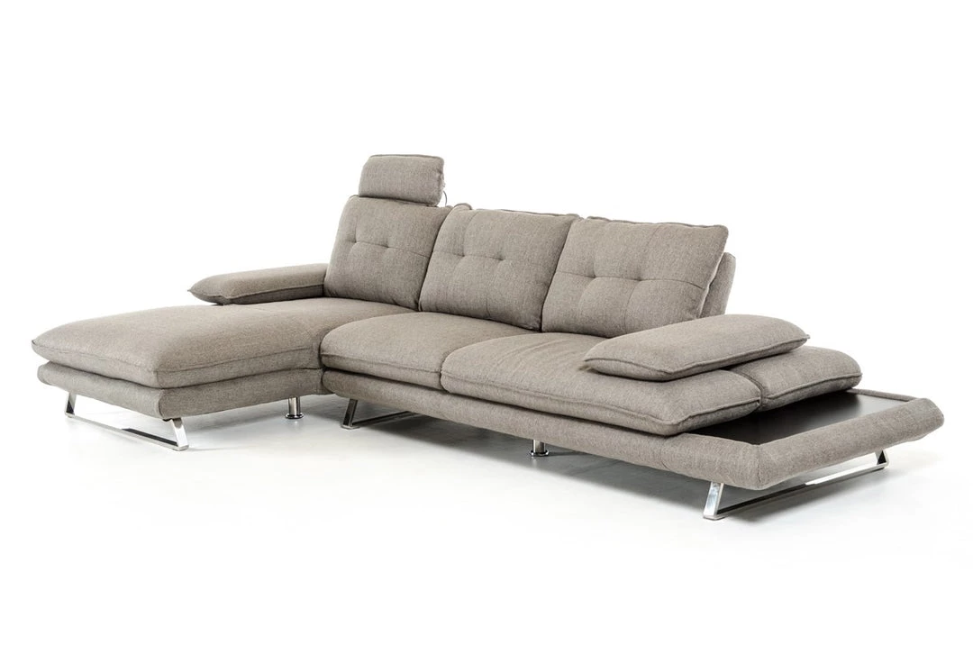 VIG Divani Casa Porter - Modern Grey Fabric Left Facing Sectional Sofa