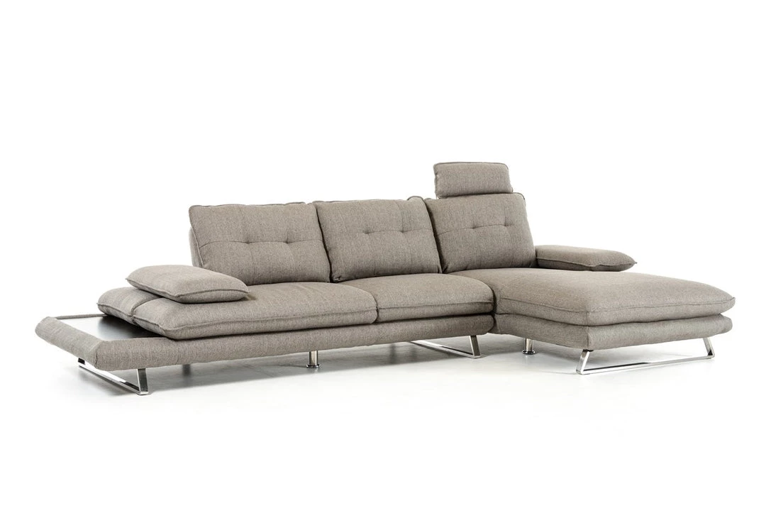 VIG Living Room Divani Casa Porter - Modern Grey Fabric Right Facing Sectional Sofa
