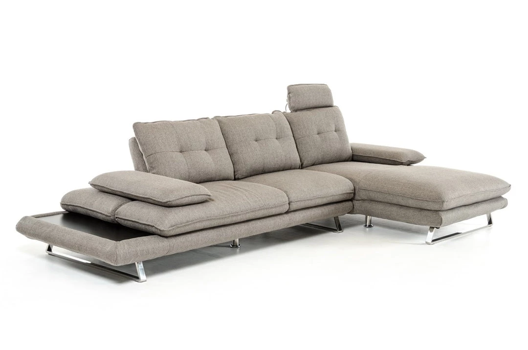 VIG Living Room Divani Casa Porter - Modern Grey Fabric Right Facing Sectional Sofa