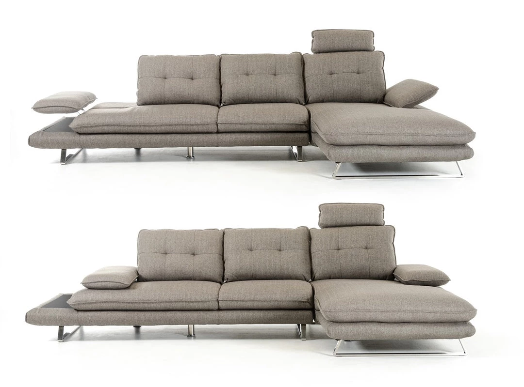 VIG Living Room Divani Casa Porter - Modern Grey Fabric Right Facing Sectional Sofa