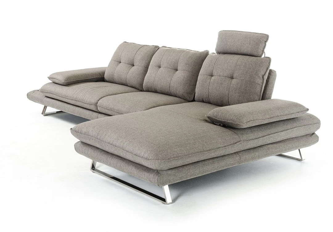 VIG Living Room Divani Casa Porter - Modern Grey Fabric Right Facing Sectional Sofa