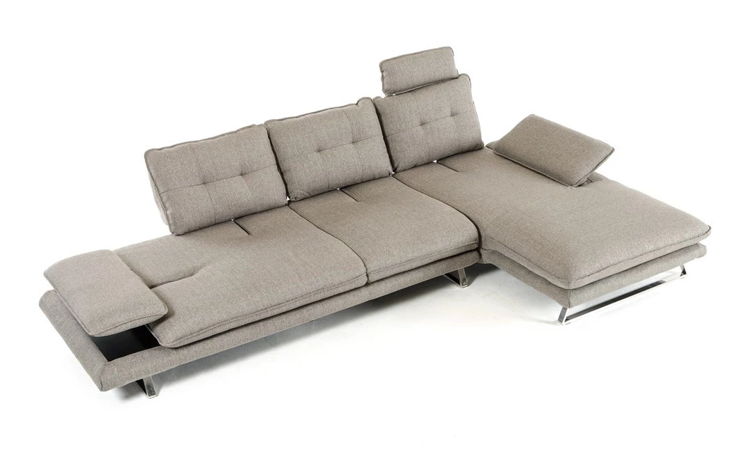 VIG Living Room Divani Casa Porter - Modern Grey Fabric Right Facing Sectional Sofa