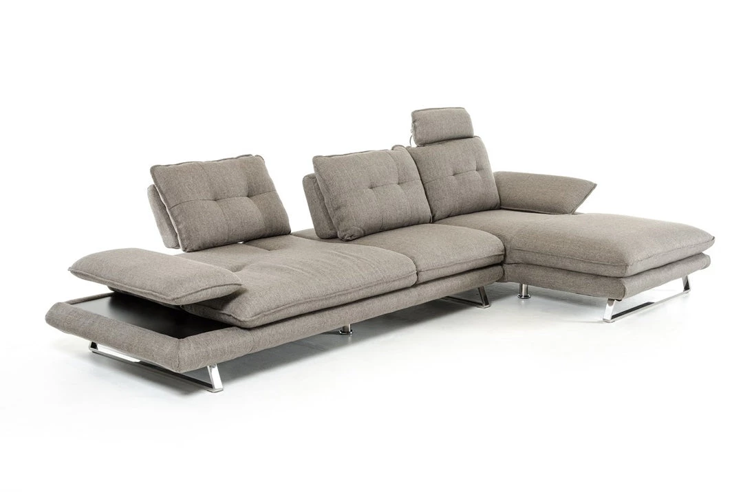 VIG Living Room Divani Casa Porter - Modern Grey Fabric Right Facing Sectional Sofa