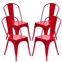 Oberlo Lucie Backrest Red Steel Dining Chairs (Set Of 4) Dining Room