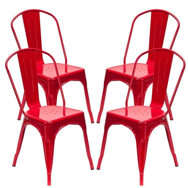 Oberlo Lucie Backrest Red Steel Dining Chairs (Set Of 4) Dining Room