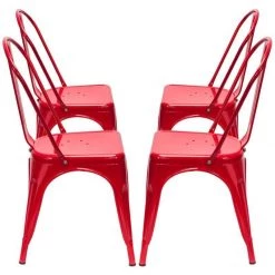 Oberlo Lucie Backrest Red Steel Dining Chairs (Set Of 4) Dining Room