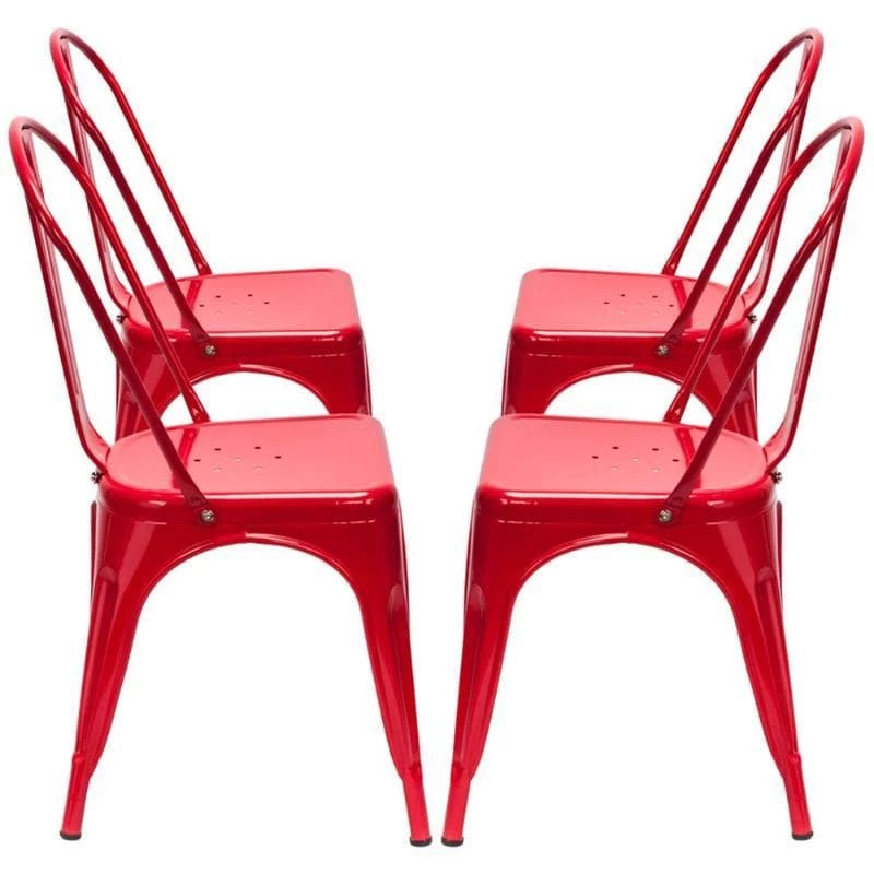 Oberlo Lucie Backrest Red Steel Dining Chairs (Set Of 4) Dining Room
