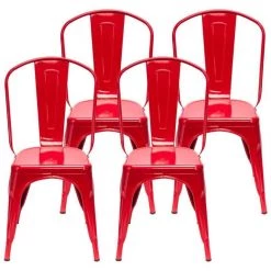 Oberlo Lucie Backrest Red Steel Dining Chairs (Set Of 4) Dining Room