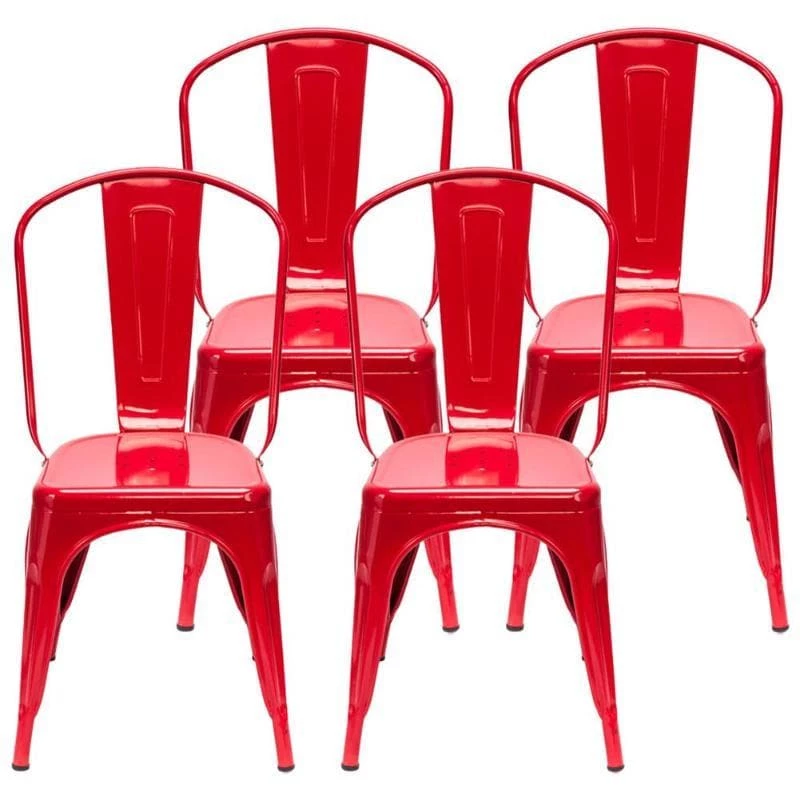 Oberlo Lucie Backrest Red Steel Dining Chairs (Set Of 4) Dining Room