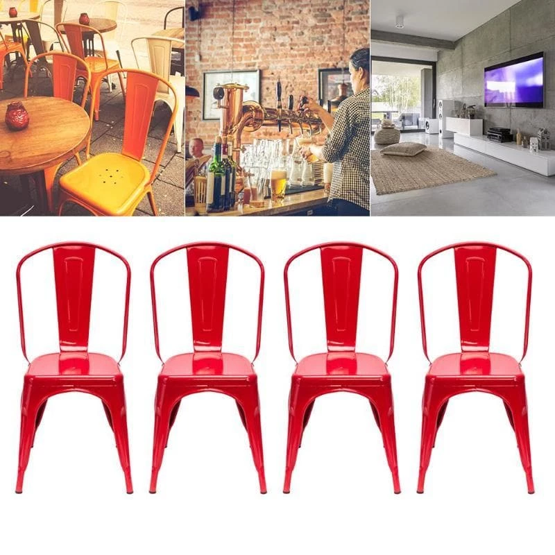 Oberlo Lucie Backrest Red Steel Dining Chairs (Set Of 4) Dining Room