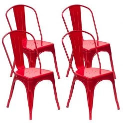 Oberlo Lucie Backrest Red Steel Dining Chairs (Set Of 4) Dining Room