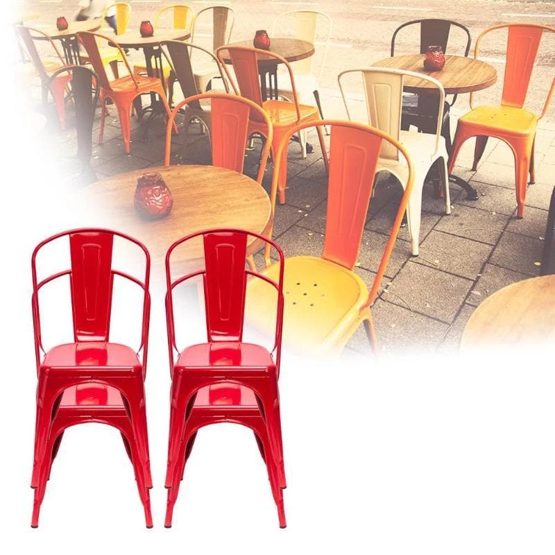 Oberlo Lucie Backrest Red Steel Dining Chairs (Set Of 4) Dining Room