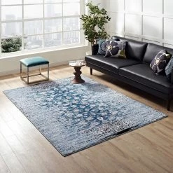 Modway Chiara Moroccan Distressed Lattice Rug Blue Home Decor