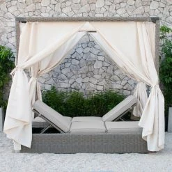 VIG Renava Marin Outdoor Beige Canopy Sunbed