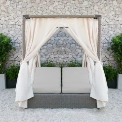 VIG Renava Marin Outdoor Beige Canopy Sunbed