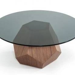 VIG Modrest Rackham Modern Walnut & Smoked Glass Coffee Table Living Room